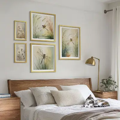 Boho nature art pieces with dragonflies set of 5 wall art decor