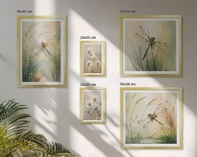 Boho nature art pieces with dragonflies set of 5 wall art decor