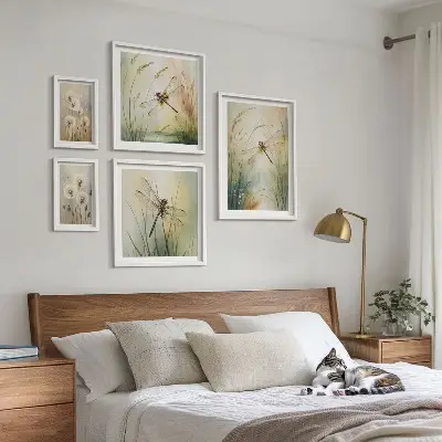 Set of 5 wall art pieces Boho nature motifs with dragonflies