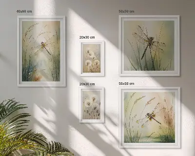 Set of 5 wall art pieces Boho nature motifs with dragonflies