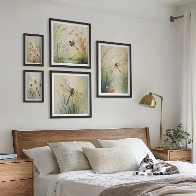 Boho nature art pieces with dragonflies set of 5 wall art decor