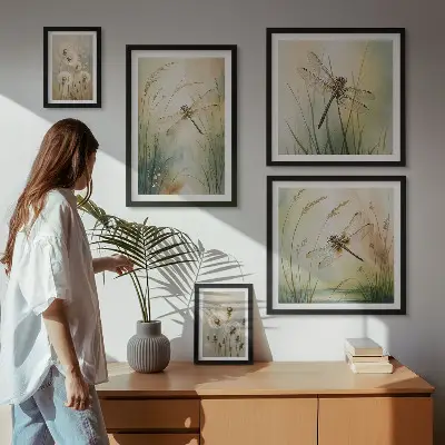 Set of 5 wall art pieces Boho nature motifs with dragonflies