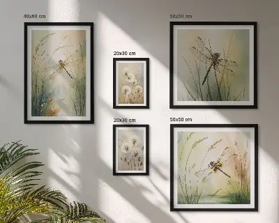 Set of 5 wall art pieces Boho nature motifs with dragonflies