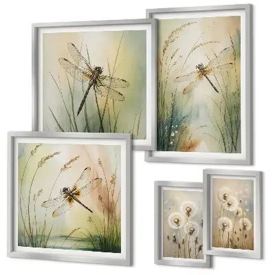 Boho nature art pieces with dragonflies set of 5 wall art decor