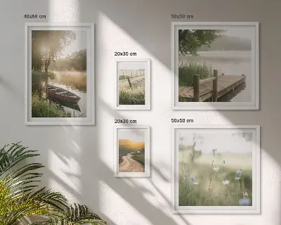 Framed photo set Tranquil landscapes of water and greenery