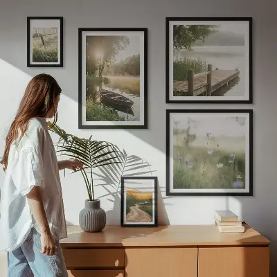Framed photo set Tranquil landscapes of water and greenery