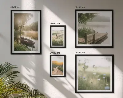 Framed photo set Tranquil landscapes of water and greenery