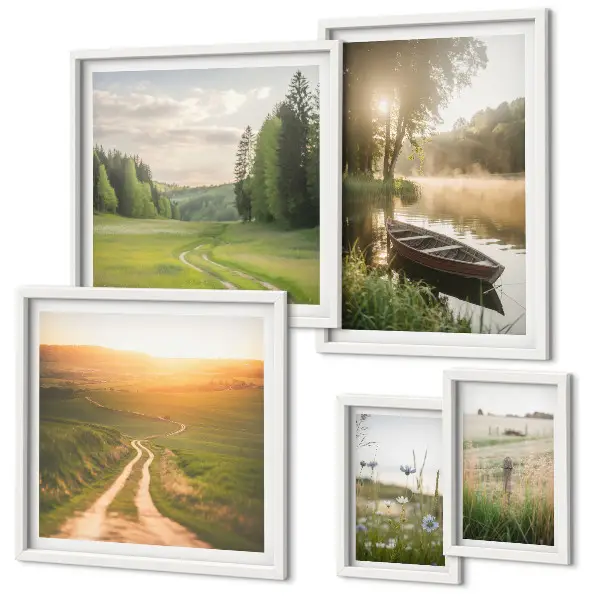 Set of 5 wall art pieces Landscapes of water and greenery