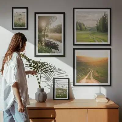 Set of 5 wall art pieces Landscapes of water and greenery