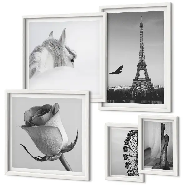 Set of 5 wall art pieces Stylish black and white images