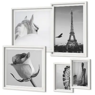 Set of 5 wall art pieces Stylish black and white images