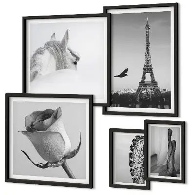 Set of 5 wall art pieces Stylish black and white images