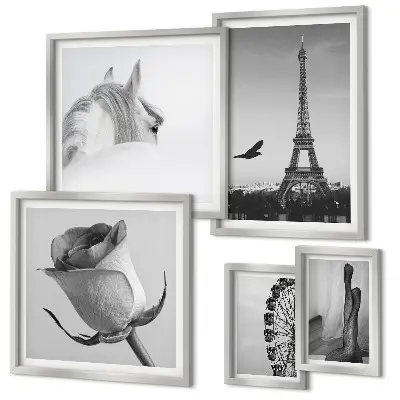 Set of 5 wall art pieces Stylish black and white images