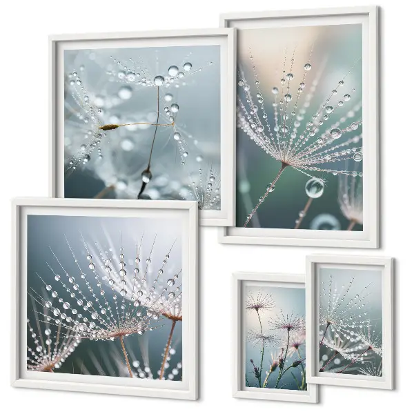 Framed photo set Dewdrops minimalist plants