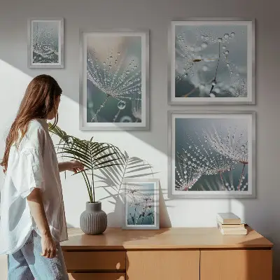Framed photo set Dewdrops minimalist plants