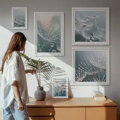 Framed photo set Dewdrops minimalist plants