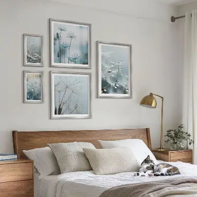 Set of 5 wall art pieces Plant motifs, water drops