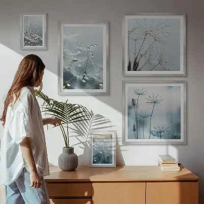 Set of 5 wall art pieces Plant motifs, water drops