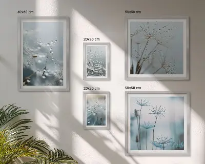 Set of 5 wall art pieces Plant motifs, water drops