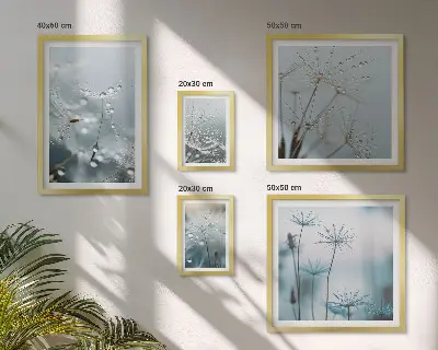 Set of 5 wall art pieces Plant motifs, water drops