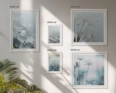 Set of 5 wall art pieces Plant motifs, water drops