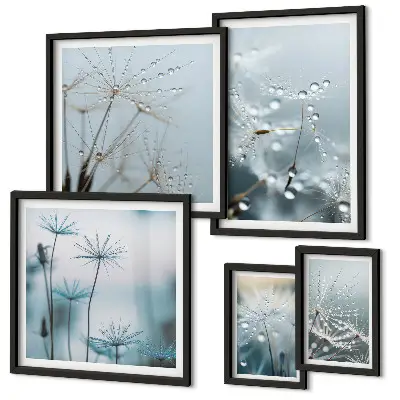 Set of 5 wall art pieces Plant motifs, water drops