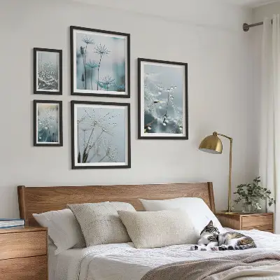Set of 5 wall art pieces Plant motifs, water drops