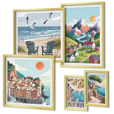Gallery wall Retro mountain and sea landscapes