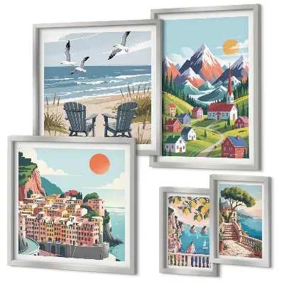 Gallery wall Retro mountain and sea landscapes