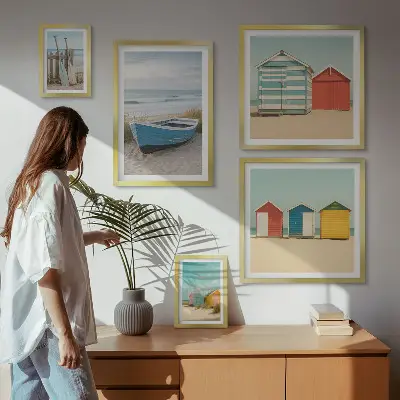 Framed photo set Seaside views, houses, boats