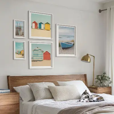 Framed photo set Seaside views, houses, boats