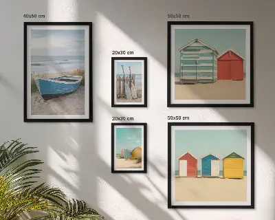 Framed photo set Seaside views, houses, boats