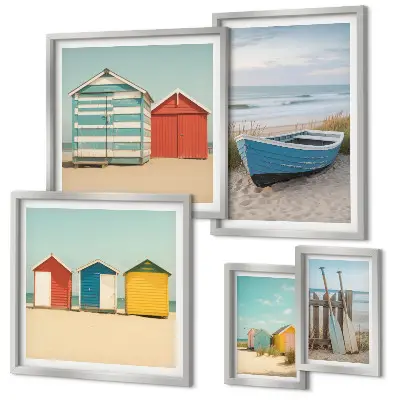 Framed photo set Seaside views, houses, boats