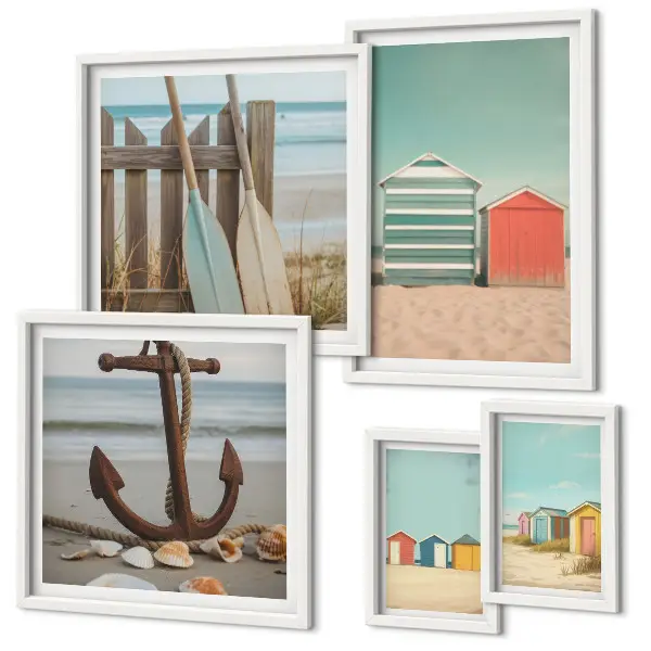 Set of 5 wall art pieces Stylish seaside beach houses