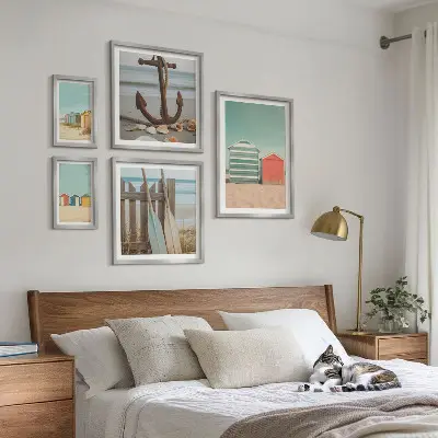 Set of 5 wall art pieces Stylish seaside beach houses