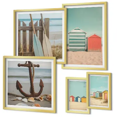 Set of 5 wall art pieces Stylish seaside beach houses