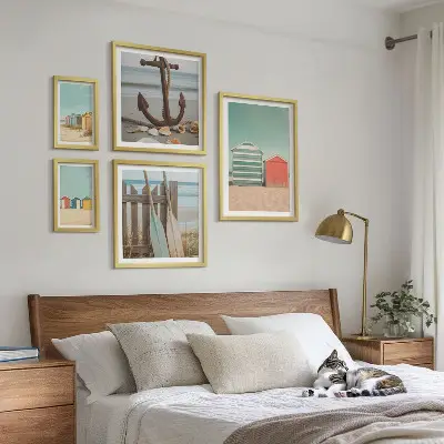 Set of 5 wall art pieces Stylish seaside beach houses