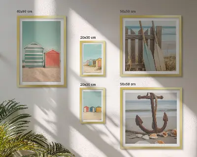 Set of 5 wall art pieces Stylish seaside beach houses