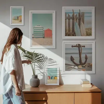 Set of 5 wall art pieces Stylish seaside beach houses