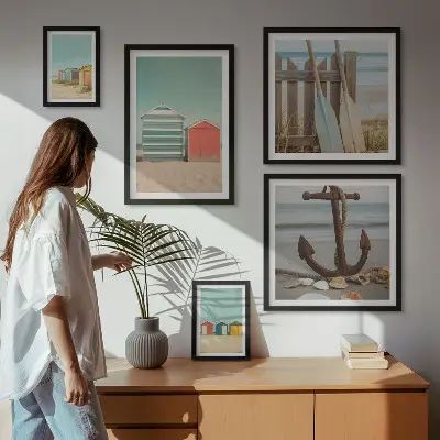 Set of 5 wall art pieces Stylish seaside beach houses