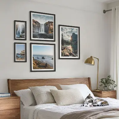 Framed photo set landscapes featuring waterfalls and beaches