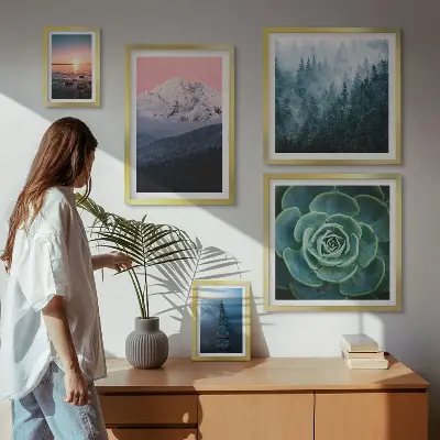 Set of 5 boho landscape wall art pieces featuring mountains and sea scenery