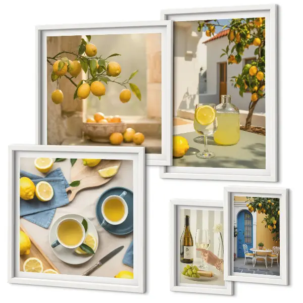 Framed photo set Rustic lemons for the kitchen