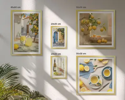 Framed photo set Rustic lemons for the kitchen