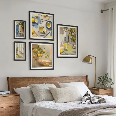 Framed photo set Rustic lemons for the kitchen