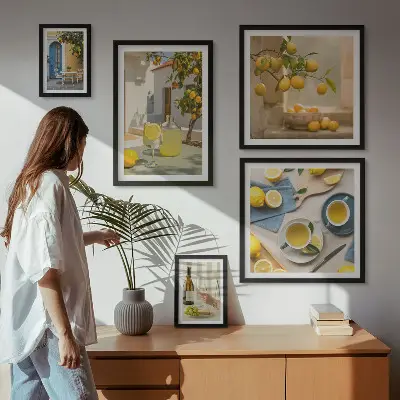 Framed photo set Rustic lemons for the kitchen