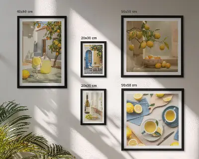 Framed photo set Rustic lemons for the kitchen