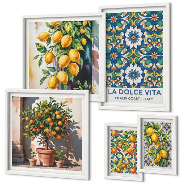 Set of 5 wall art pieces Italian citrus Amalfi style decorations