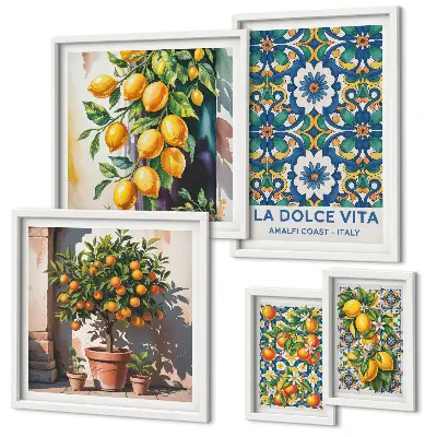 Set of 5 wall art pieces Italian citrus Amalfi style decorations