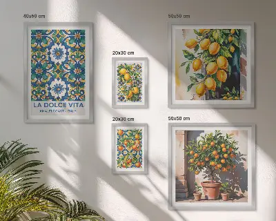 Set of 5 wall art pieces Italian citrus Amalfi style decorations